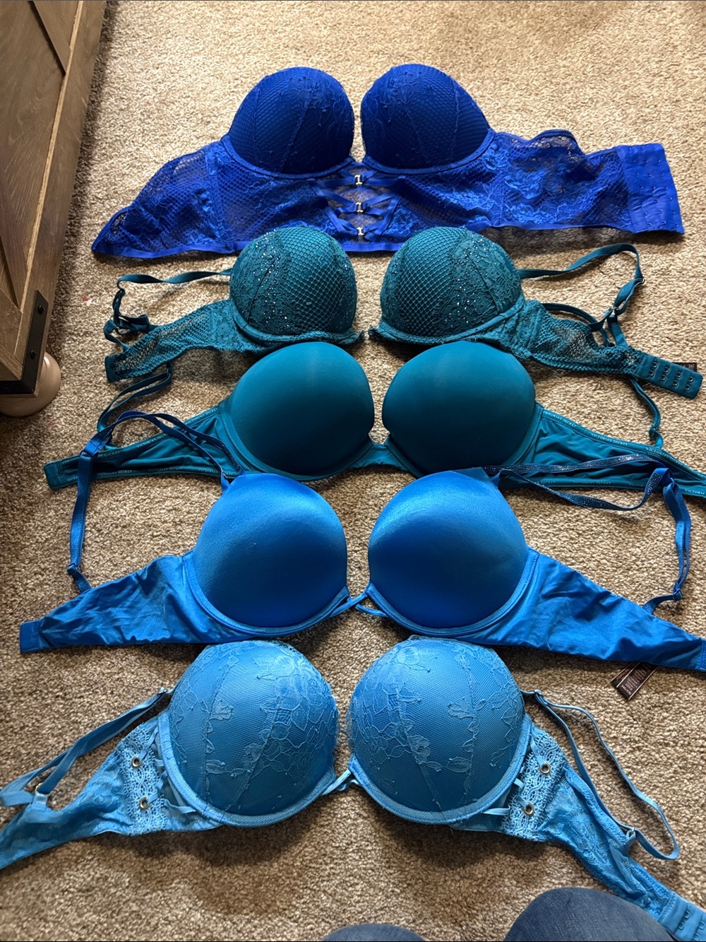 Victoria's Secret Blue & Teal Mixed Lace/Molded Bra Bundle- Women's Intimates